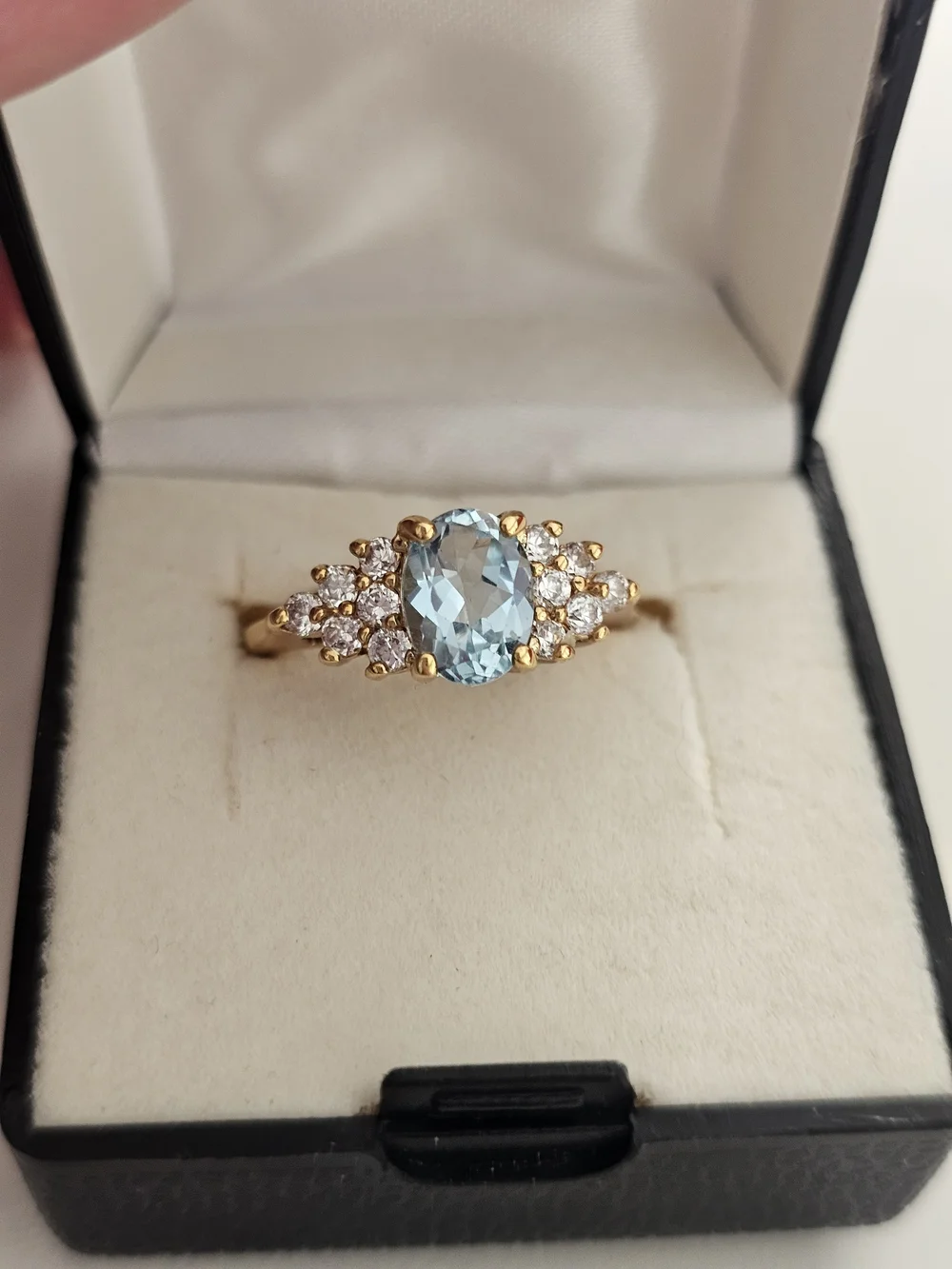 Blue Topaz W/Cz Cluster Ring -14k Gold Plated. Women's Fine Jewelry